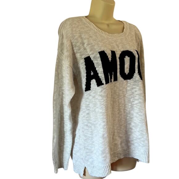 Forever 21 White “AMOUR” Slouchy Knit Sweater Size Medium Comfy - Picture 2 of 8